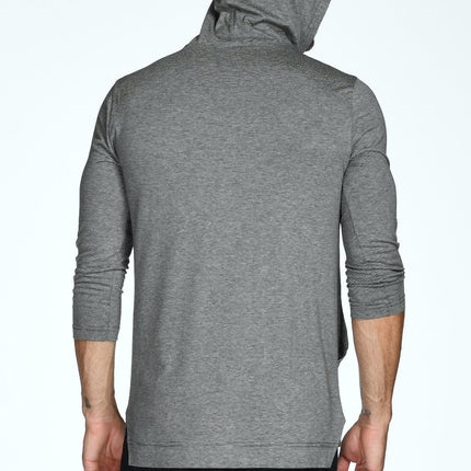 Men's 3/4 Sleeve Cowl Neck Visor Stripe Hoodie