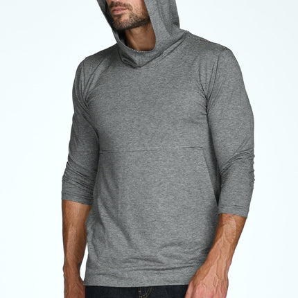 Men's 3/4 Sleeve Cowl Neck Visor Stripe Hoodie