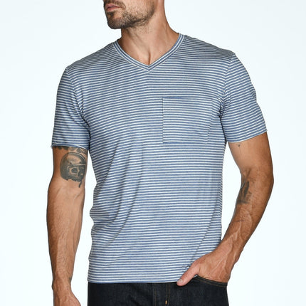 Men's Princeton Wide Pocket V-Neck Stripe Tee