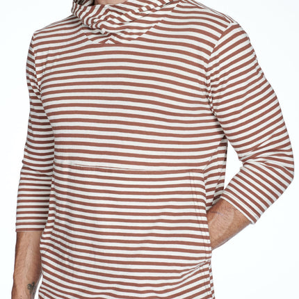 Men's 3/4 Sleeve Cowl Neck Visor Stripe Hoodie