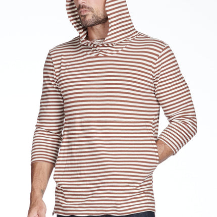 Men's 3/4 Sleeve Cowl Neck Visor Stripe Hoodie