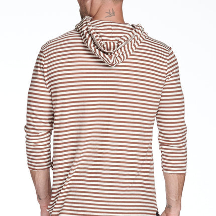Men's 3/4 Sleeve Cowl Neck Visor Stripe Hoodie