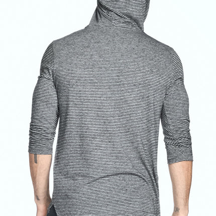 Men's 3/4 Sleeve Cowl Neck Visor Stripe Hoodie