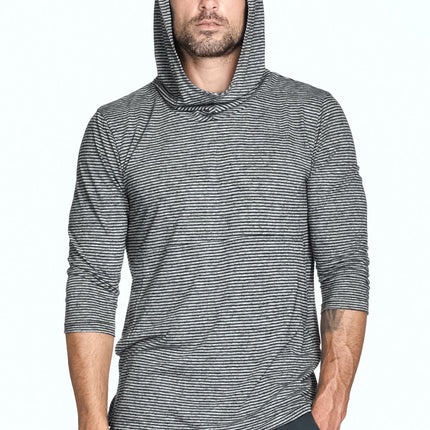 Men's 3/4 Sleeve Cowl Neck Visor Stripe Hoodie