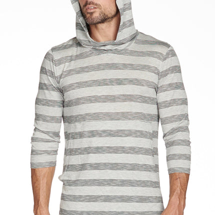Men's 3/4 Sleeve Cowl Neck Visor Stripe Hoodie
