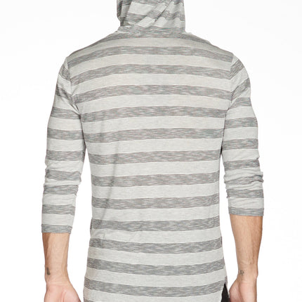 Men's 3/4 Sleeve Cowl Neck Visor Stripe Hoodie