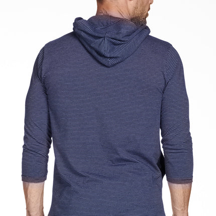 Men's 3/4 Sleeve Cowl Neck Visor Stripe Hoodie