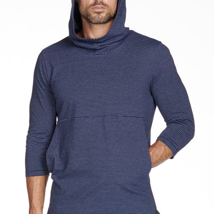 Men's 3/4 Sleeve Cowl Neck Visor Stripe Hoodie