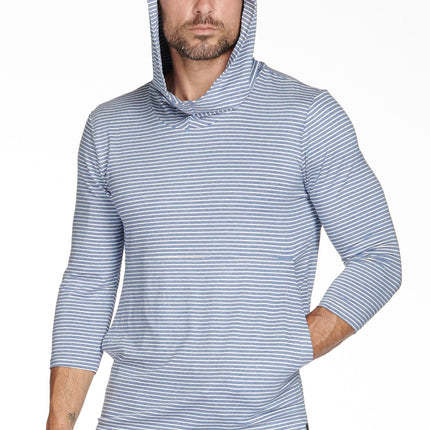 Men's 3/4 Sleeve Cowl Neck Visor Stripe Hoodie