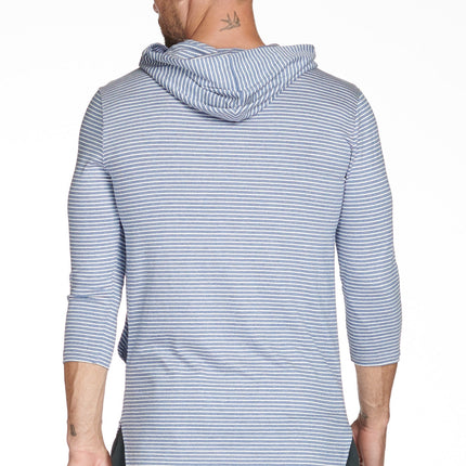 Men's 3/4 Sleeve Cowl Neck Visor Stripe Hoodie