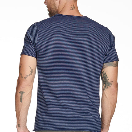 Men's Raw Edge Patch Sleeve Stripe Tee
