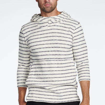 Men's Cambridge 3/4 Sleeve Cowl Neck Visor Hoodie Sweater -  Slub Jersey Navy/Cream Stripe
