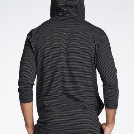 Men's 3/4 Sleeve Cowl Neck Visor Stripe Hoodie