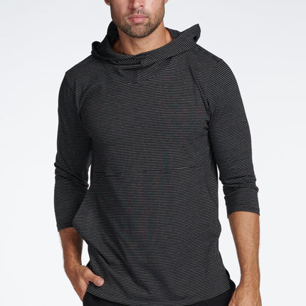 Men's 3/4 Sleeve Cowl Neck Visor Stripe Hoodie