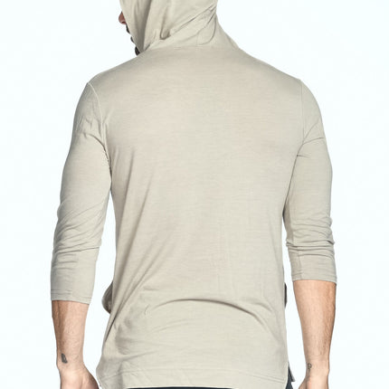 Men's 3/4 Sleeve Cowl Neck Visor Hoodie