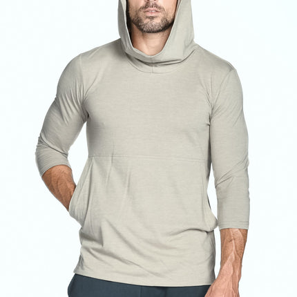 Men's 3/4 Sleeve Cowl Neck Visor Hoodie