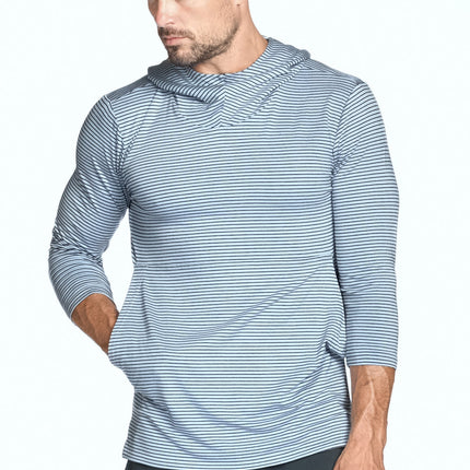 Men's 3/4 Sleeve Cowl Neck Visor Stripe Hoodie