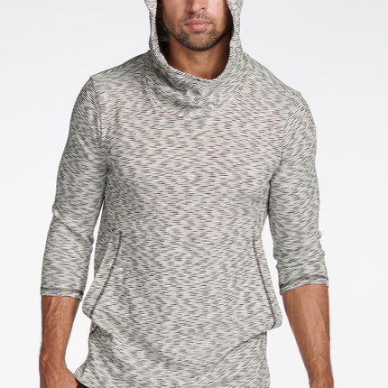 Men's Cambridge 3/4 Sleeve Cowl Neck Visor Hoodie Sweater - Variegated Ivory/Black