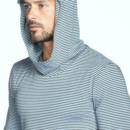 Men's 3/4 Sleeve Cowl Neck Visor Stripe Hoodie