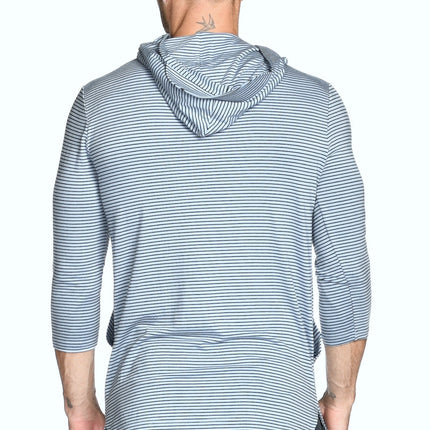 Men's 3/4 Sleeve Cowl Neck Visor Stripe Hoodie