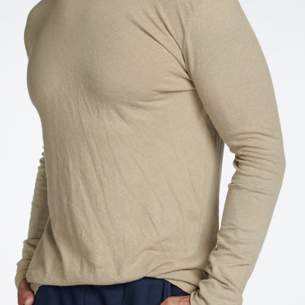 Men's Linen Blend Crew Neck Long Sleeve