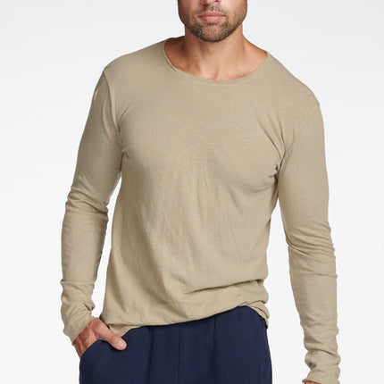 Men's Linen Blend Crew Neck Long Sleeve