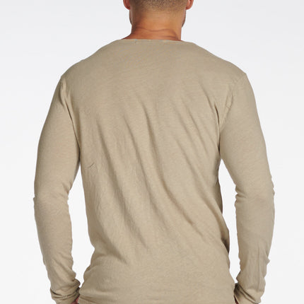 Men's Linen Blend Crew Neck Long Sleeve