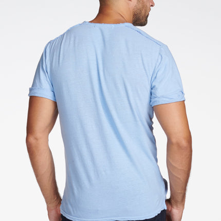 Men's Linen Blend Raw Edge Split V-Neck Tee