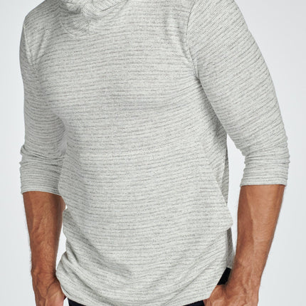 Men's Cambridge 3/4 Sleeve Cowl Neck Visor Hoodie Sweater - Light Grey Speck Stripe