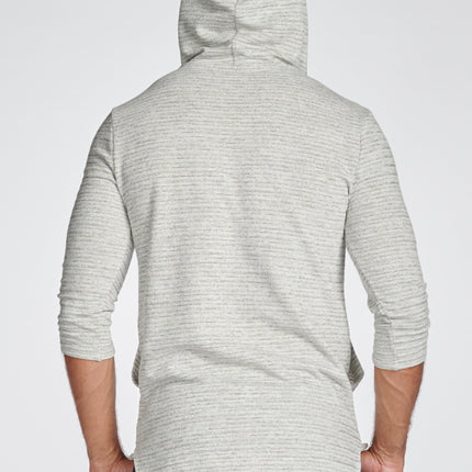 Men's Cambridge 3/4 Sleeve Cowl Neck Visor Hoodie Sweater - Light Grey Speck Stripe