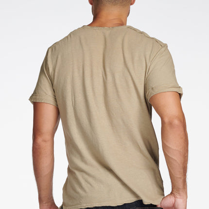 Men's Linen Blend Raw Edge Split V-Neck Tee