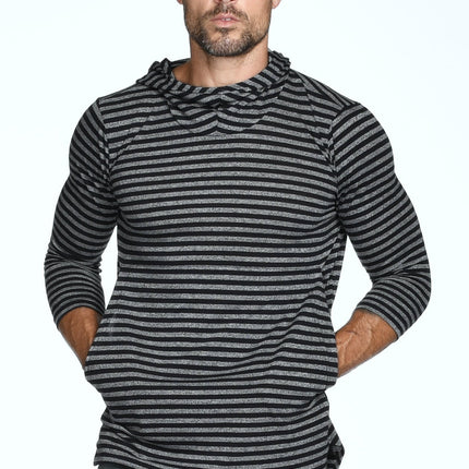 Men's 3/4 Sleeve Cowl Neck Visor Stripe Hoodie