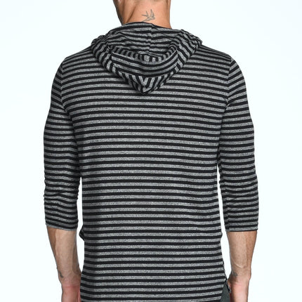 Men's 3/4 Sleeve Cowl Neck Visor Stripe Hoodie