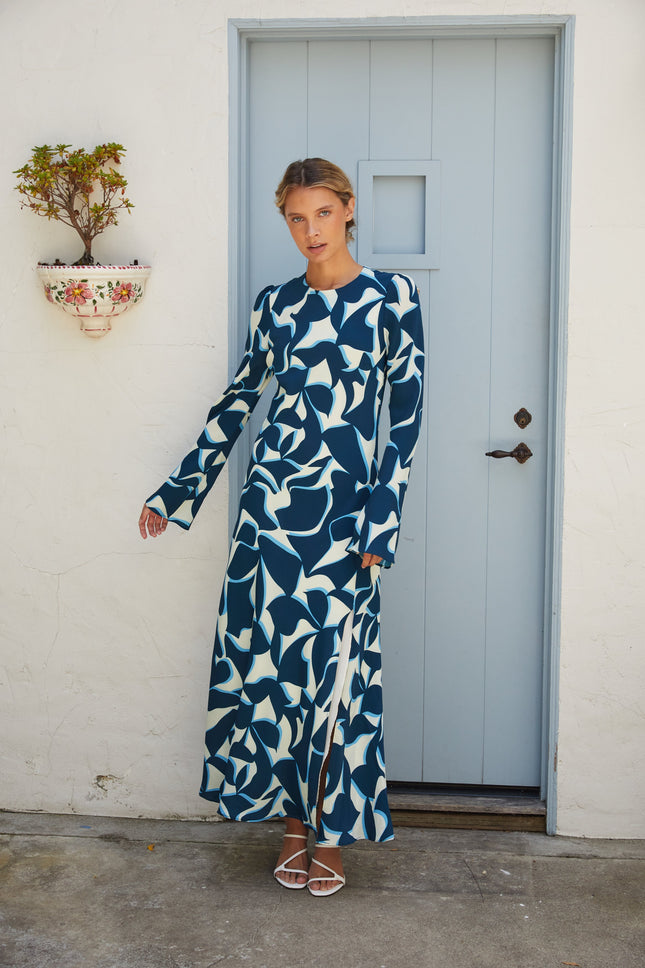 Blue Geometric Maxi Dress