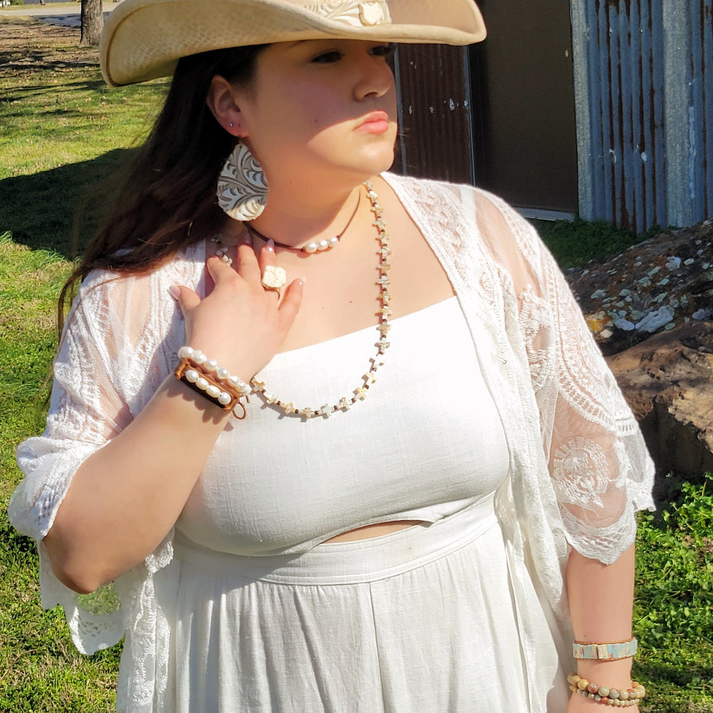 Dusty Leather Narrow Cuff with Genuine Freshwater Pearls 006r