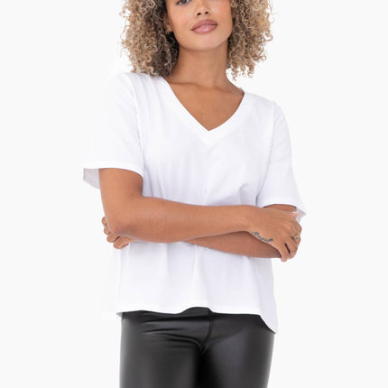 Cotton Blend V-Neck Tee: White