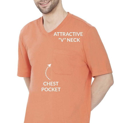 Men’s Short Sleeve Relaxed Fit V-Neck T-Shirt in Cotton Blend with Pocket