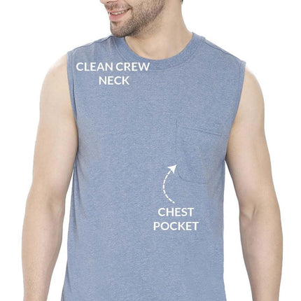 Mens Sleeveless T-Shirt with Pocket - A No Cling Comfort Fit Tank