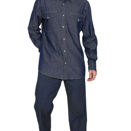 Mens Western Snap Front Button Shirt in Denim and Twill with a Stitched Yoke and Chest Pockets