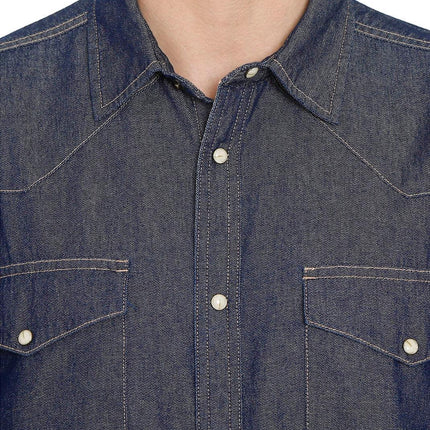 Mens Western Snap Front Button Shirt in Denim and Twill with a Stitched Yoke and Chest Pockets