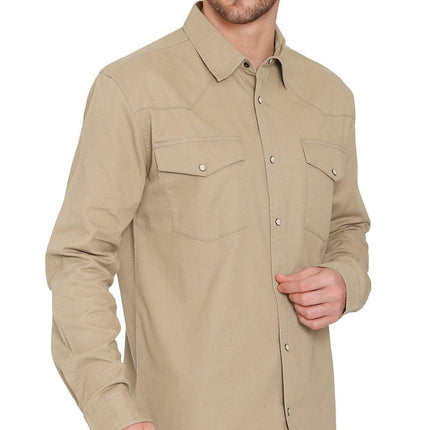 Mens Western Snap Front Button Shirt in Denim and Twill with a Stitched Yoke and Chest Pockets