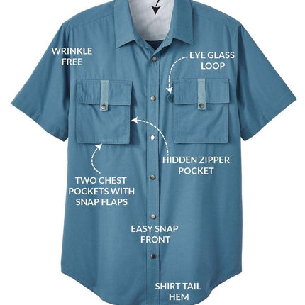 Men's Short Sleeve Easy Snap Explorer Shirt With Multi-Pockets and cool back mesh