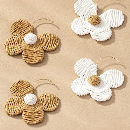 Raffia straw flower earrings