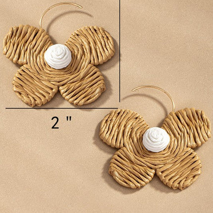 Raffia straw flower earrings