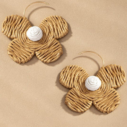 Raffia straw flower earrings
