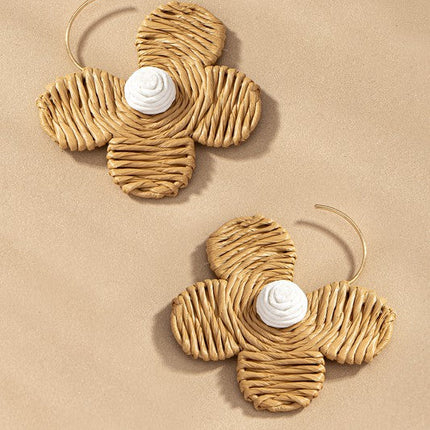 Raffia straw flower earrings