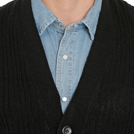 Men's Relaxed Fit Rib Knit Sweater Vest - Button Front with Pockets