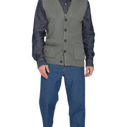 Men's Relaxed Fit Rib Knit Sweater Vest - Button Front with Pockets