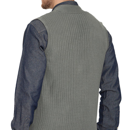 Men's Relaxed Fit Rib Knit Sweater Vest - Button Front with Pockets