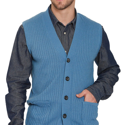 Men's Relaxed Fit Rib Knit Sweater Vest - Button Front with Pockets